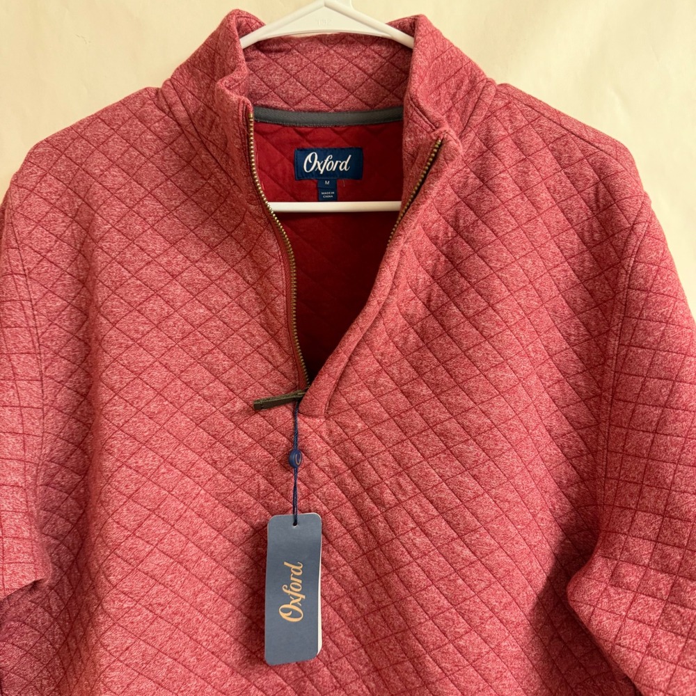 Oxford Mens Quilted Maroon Heather Quarter 1/4 Zip Pullover Sweater‎ M Preppy